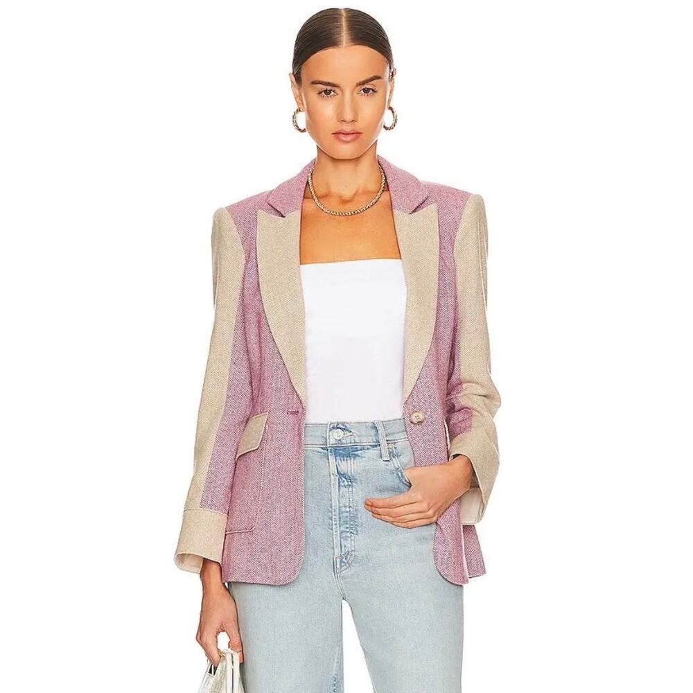 CINQ A SEPT Lana Blazer in Canyon Rose & Light Acorn Wool Blend Herringbone Sz 2 - Picture 4 of 14